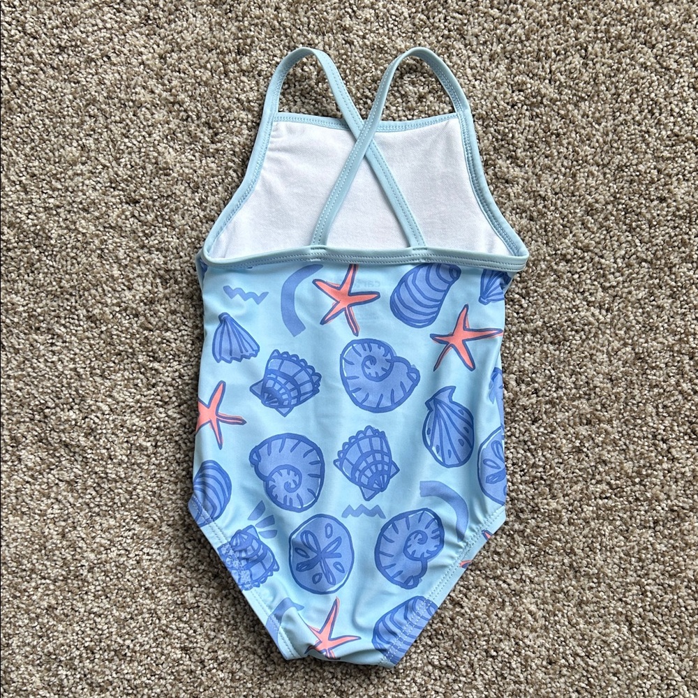 Carters Blue Seashell Ruffle One Piece Swimsuit, 12 Months - Picture 5 of 6